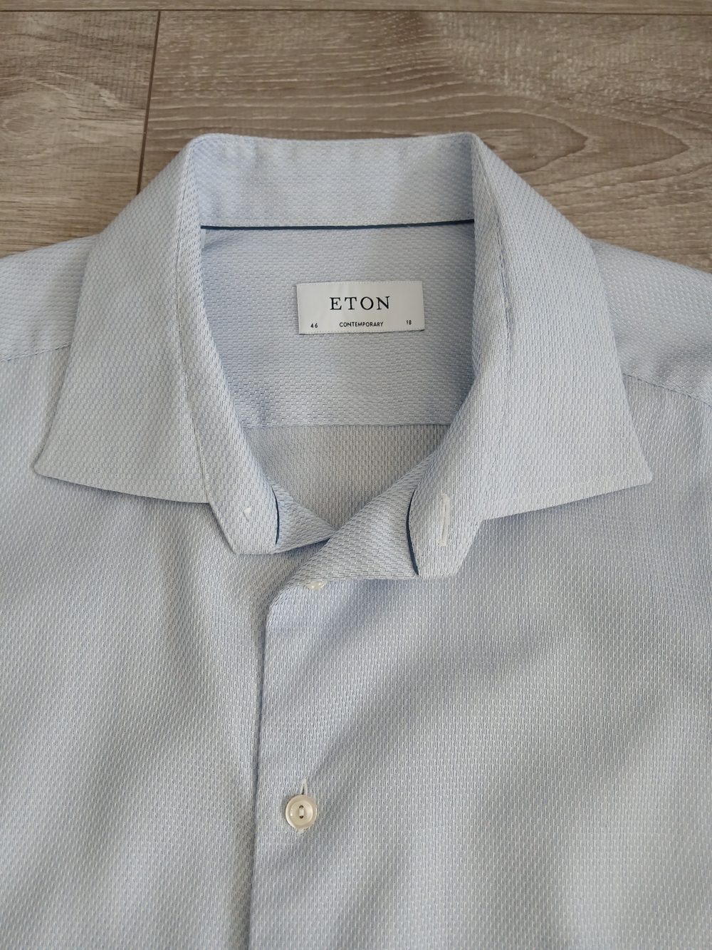 Eton Light Blue Contemporary Dress Shirt 46/18 Made In Romania Signature Twill